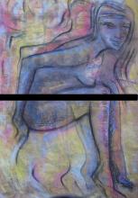 Frau sitzend, zweiteilig (Woman sitting, two parts), 2 Blätter 70x50cm, Pastellkreide auf Papier, 800€